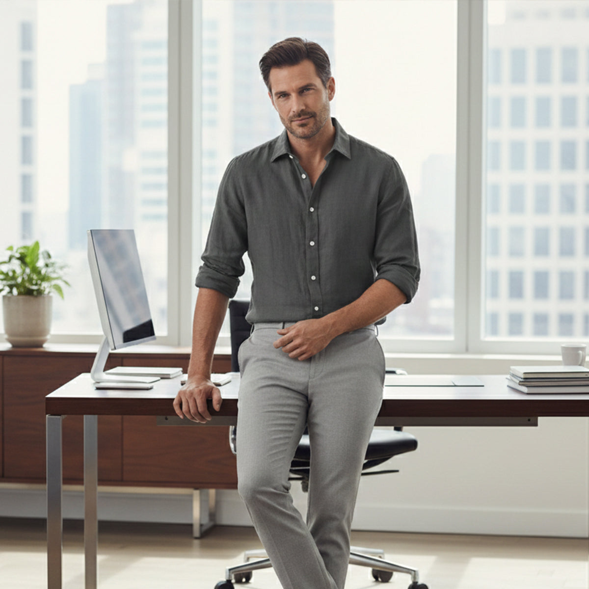 Men's Cotton Linen Shirt Breathable Relaxed Fit