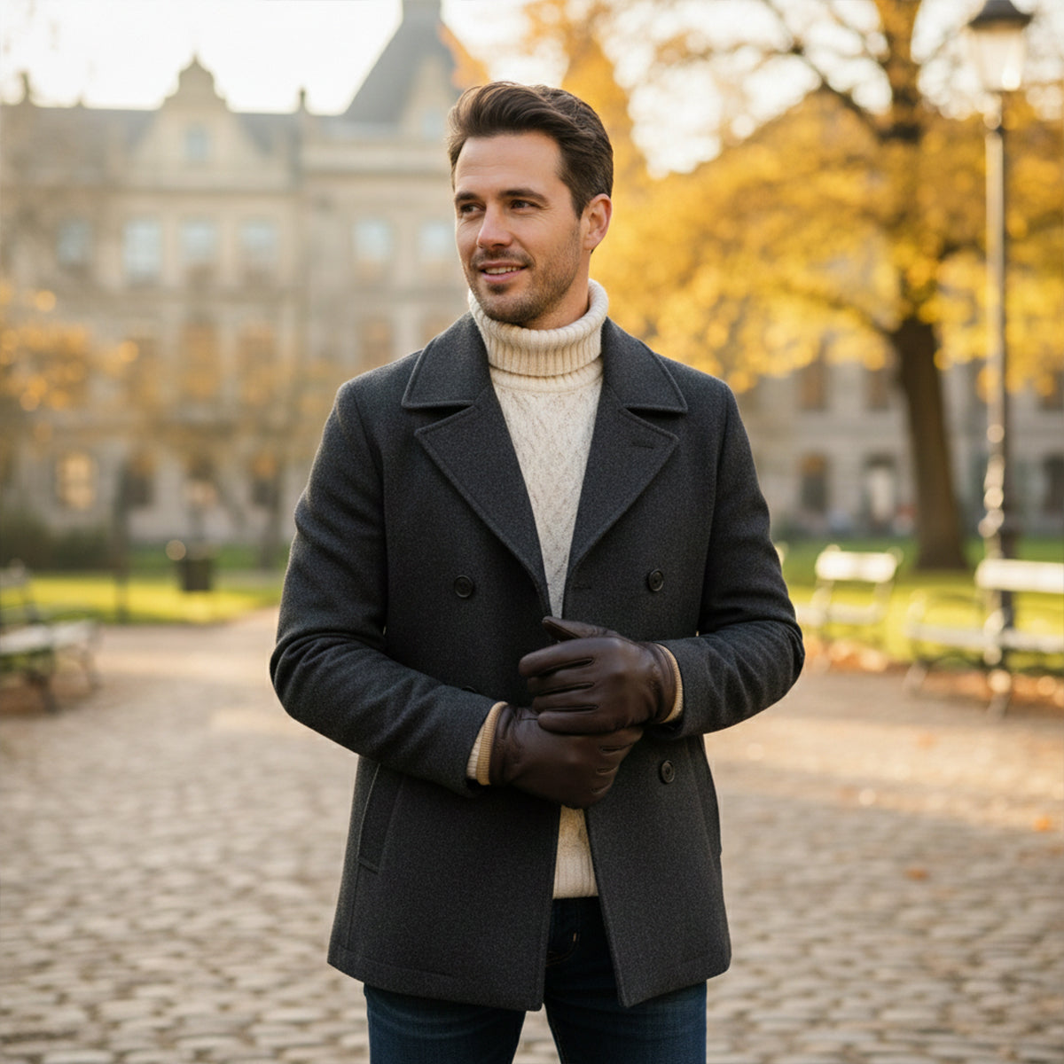 Men's Leather Wool Lined Driving Gloves