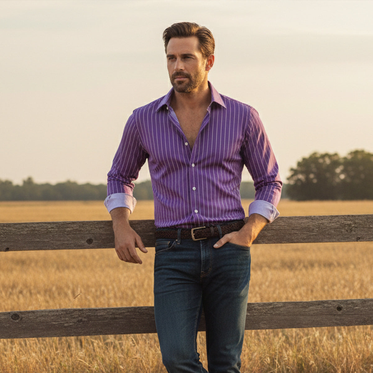 Men's Slim Fit Striped Button Up Shirt