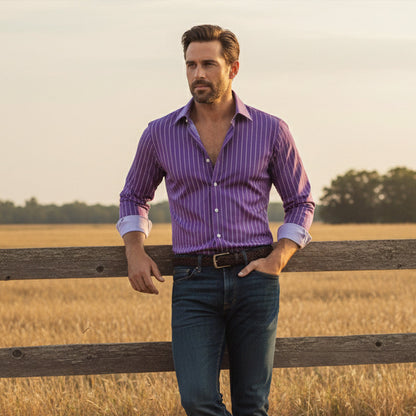 Men's Slim Fit Striped Button Up Shirt