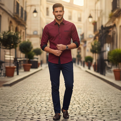Men's Contrast Trim Button Up Shirt
