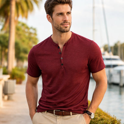 Men's Casual Henley T Shirt Summer Cotton
