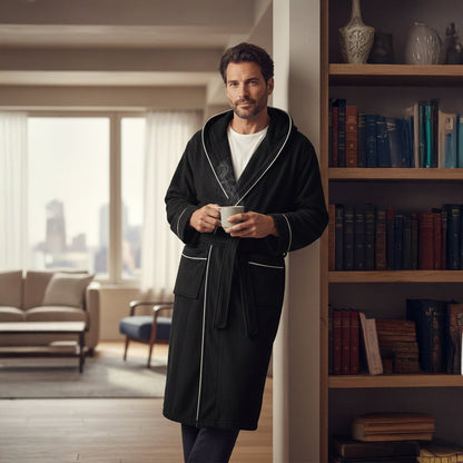 Men's Hooded Long Bathrobe Cotton With Belt