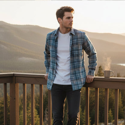 Men's Plaid Casual Shirt Loose Fit Retro Style