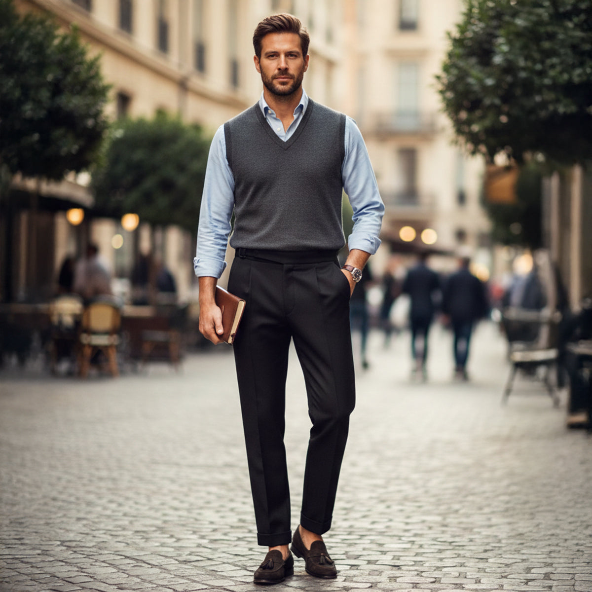 Men's High Waisted Pleated Trousers