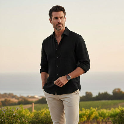 Men's Cotton Linen Shirt Relaxed Fit Casual