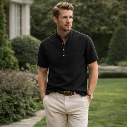 Men's Cotton Linen Henley Shirt Casual