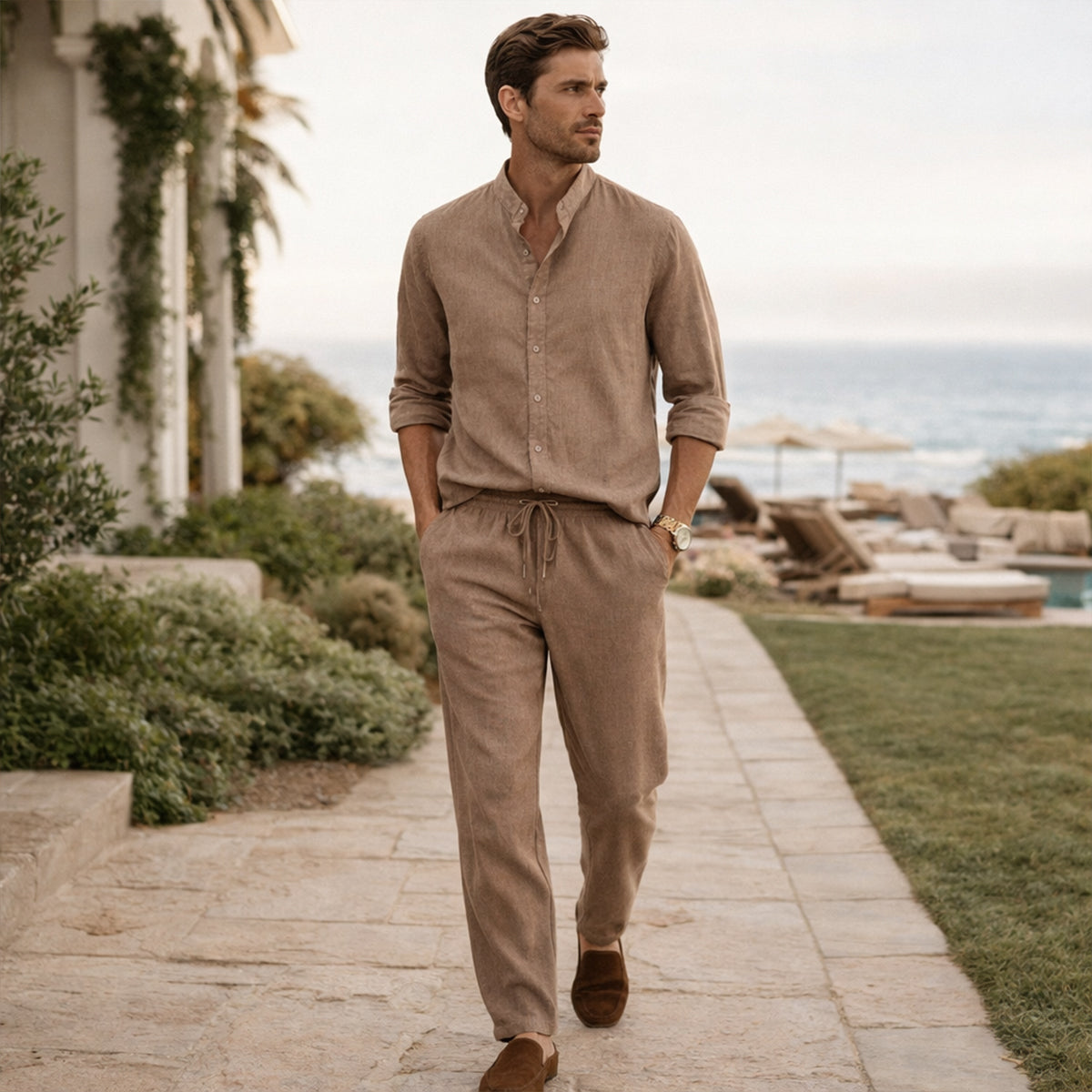 Men's Summer Shirt And Trousers Lightweight Set
