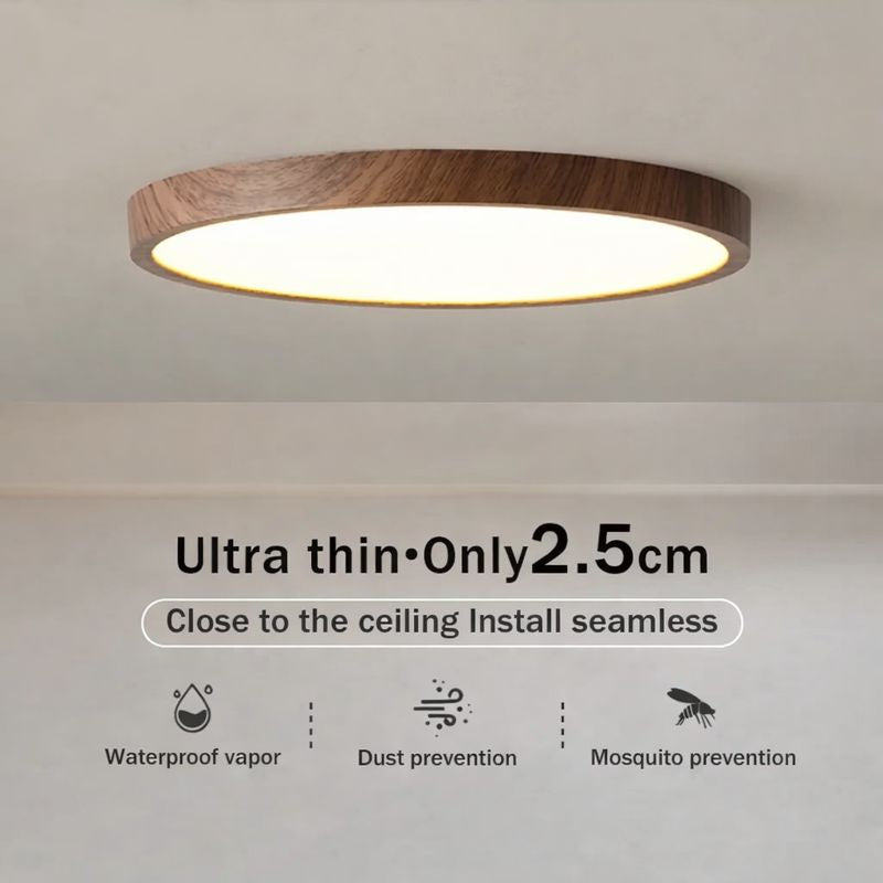 Circular Wooden Ceiling Light Walnut LED Ultrathin Indoor