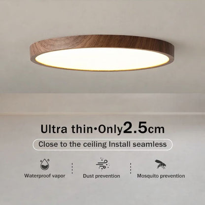 Circular Wooden Ceiling Light Walnut LED Ultrathin Indoor
