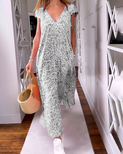 Floral Women's V Neck Relaxed Fit Short Sleeve Print Dress