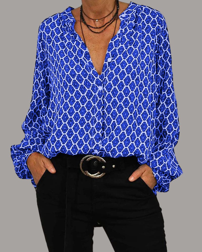 Women's V Neck Cotton Blouse - VibreMode