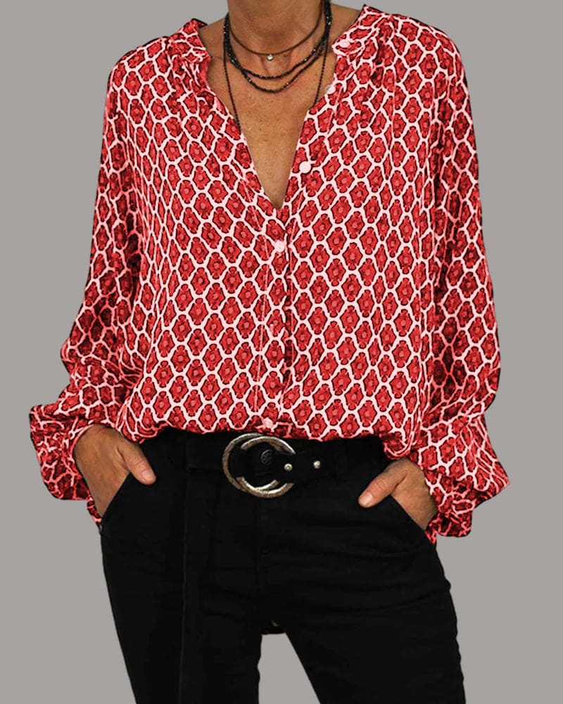 Women's V Neck Cotton Blouse