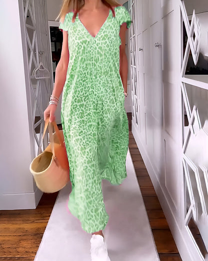 Floral Women's V Neck Relaxed Fit Short Sleeve Print Dress