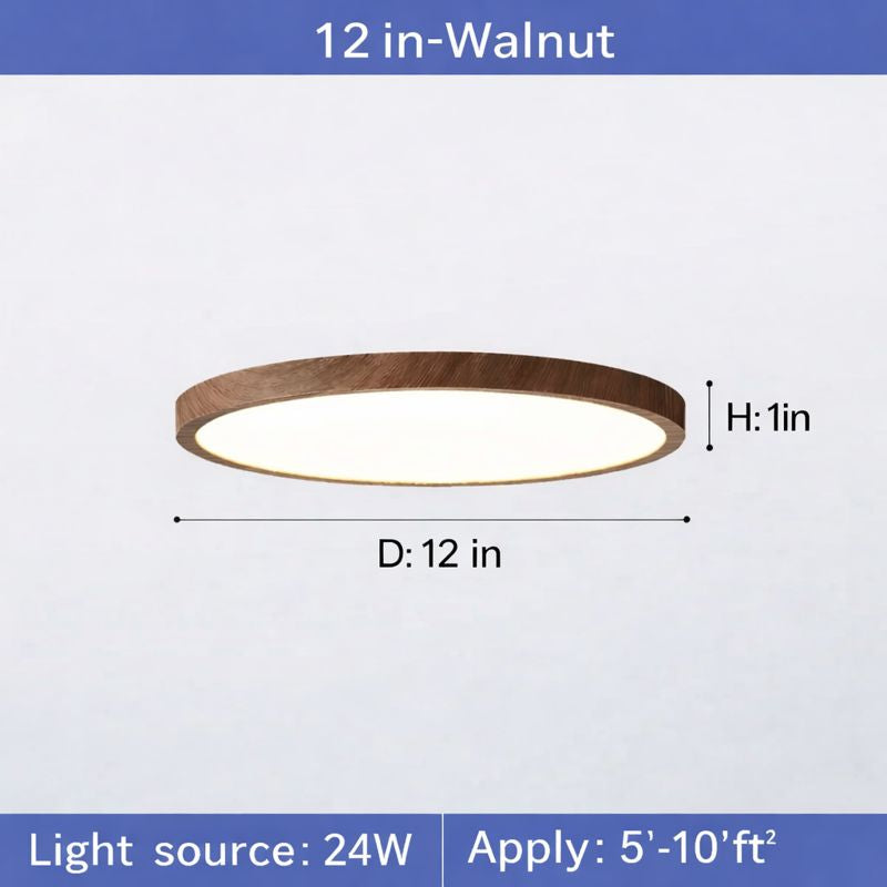 Circular Wooden Ceiling Light Walnut LED Ultrathin Indoor - VibreMode