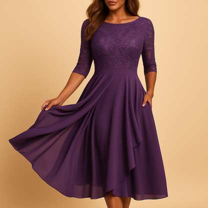 Chic Lace Trim Asymmetrical Midi Dress for Women - VibreMode
