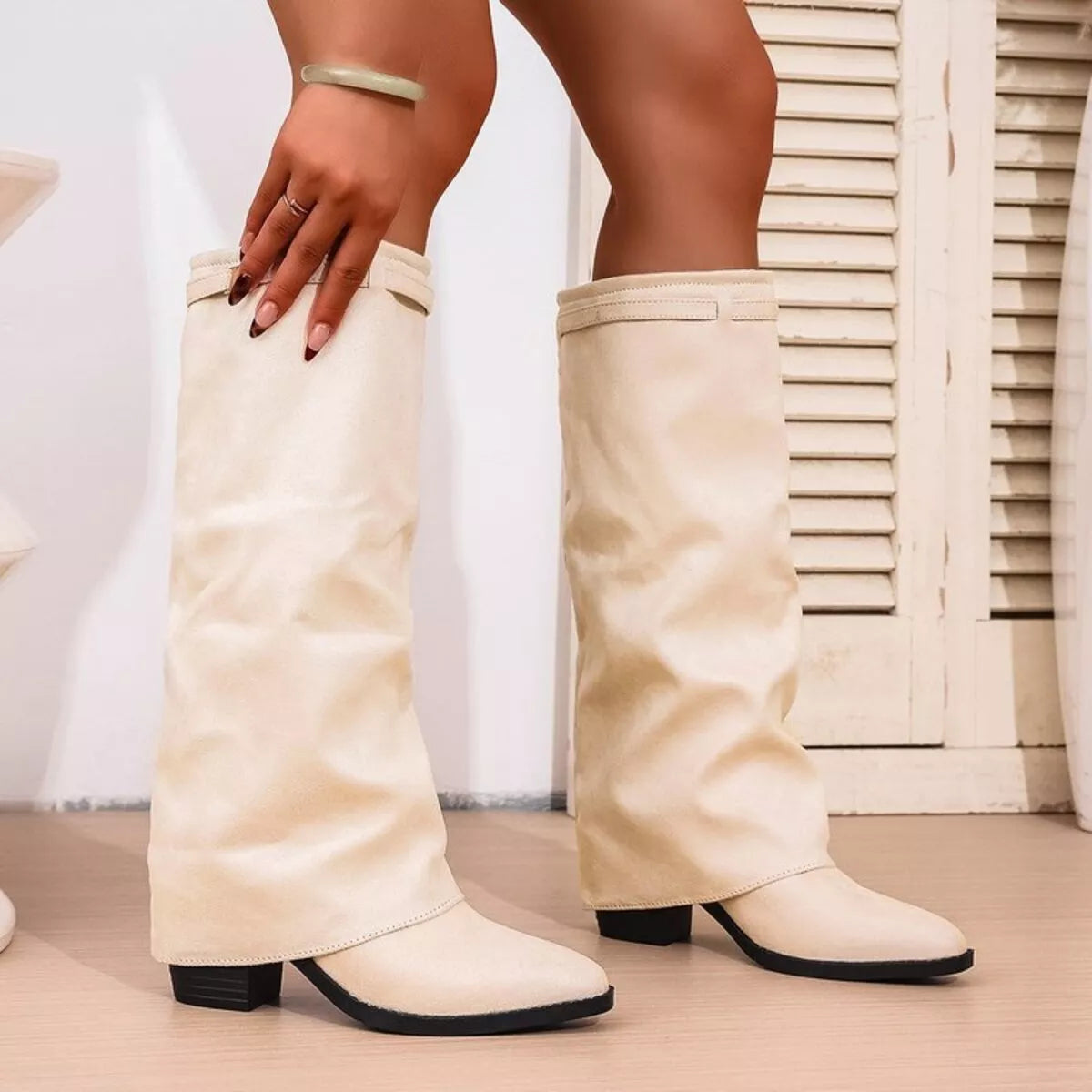 Women's Slouch Block Heel Knee High Boots - VibreMode