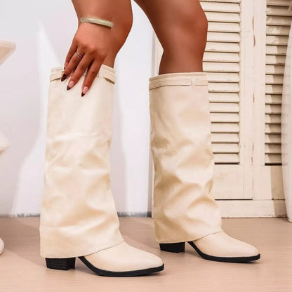Women's Slouch Block Heel Knee High Boots - VibreMode