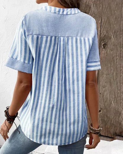 Women's Striped Button Front Blouse