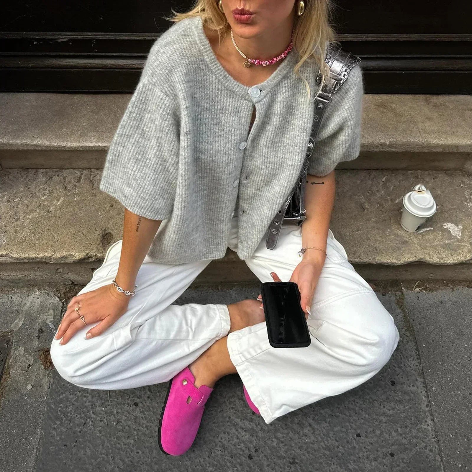 Image of Lana | Women's Short Sleeve Button-Down Cardigan