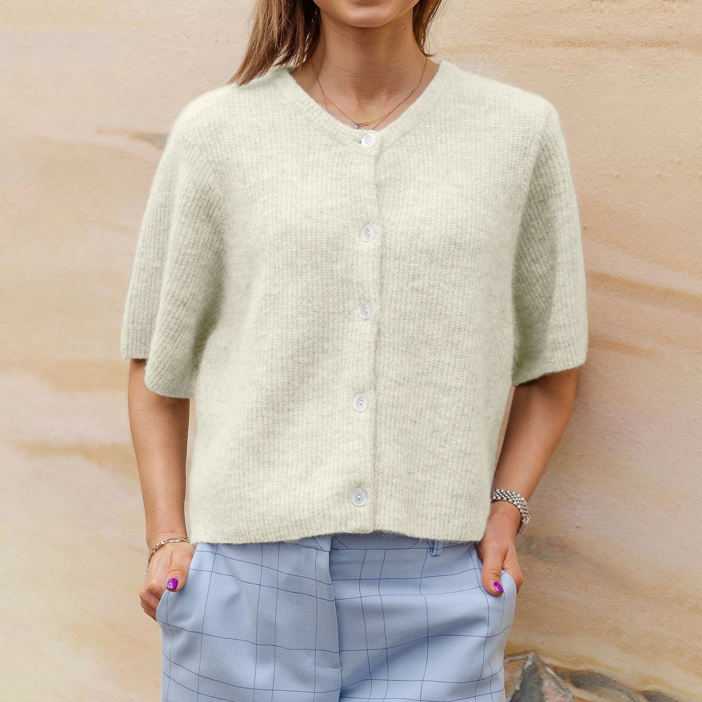 Women's Short Sleeve Cardigan Button Down - VibreMode