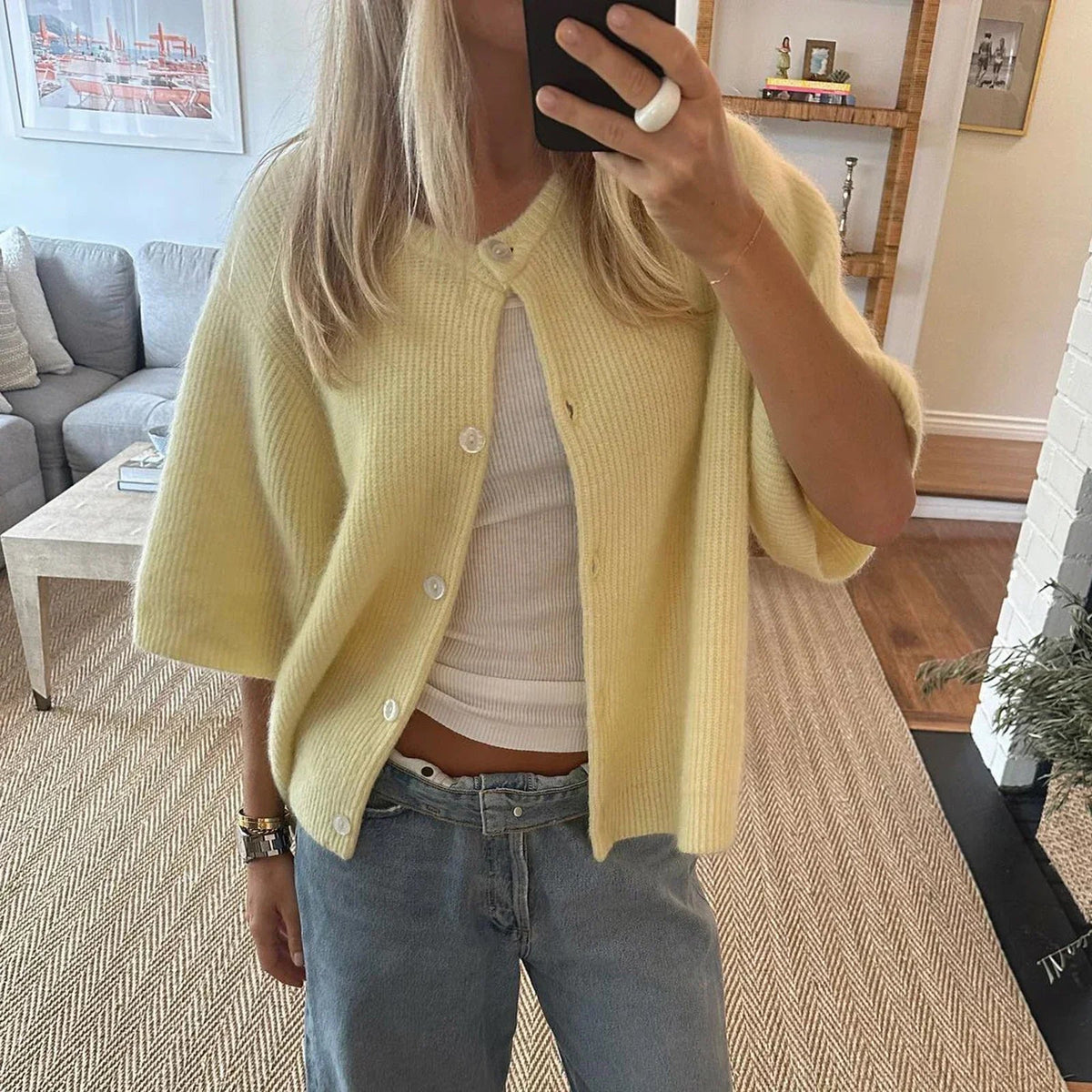 Image of Lana | Women's Short Sleeve Button-Down Cardigan