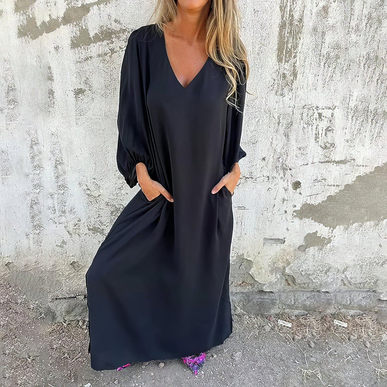 Elegant Long Maxi Dress with Side Pockets