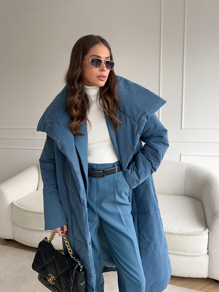Women's Long Puffer Coat Belted High Collar