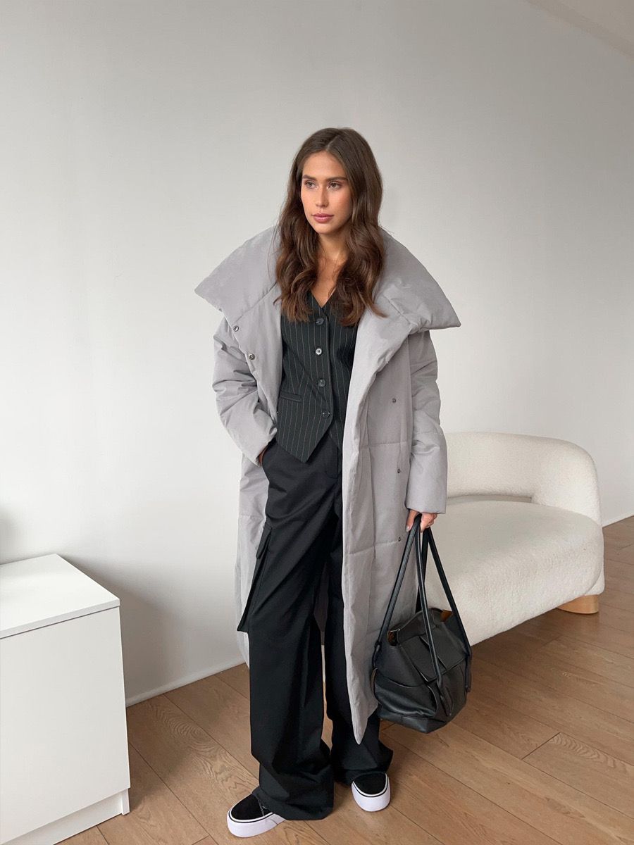 Women's Long Puffer Coat Belted High Collar