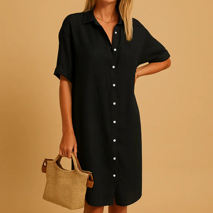 Women's Relaxed Fit Button Down Shirt Dress - VibreMode