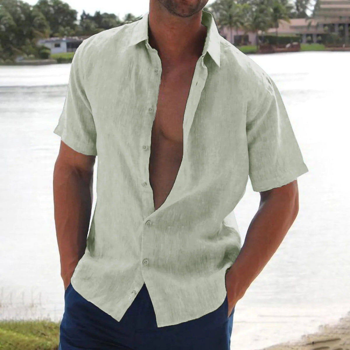 Men's Linen Short Sleeve Casual Shirt