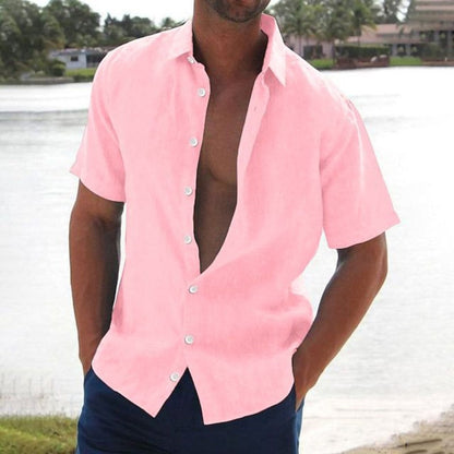 Men's Linen Short Sleeve Casual Shirt - VibreMode