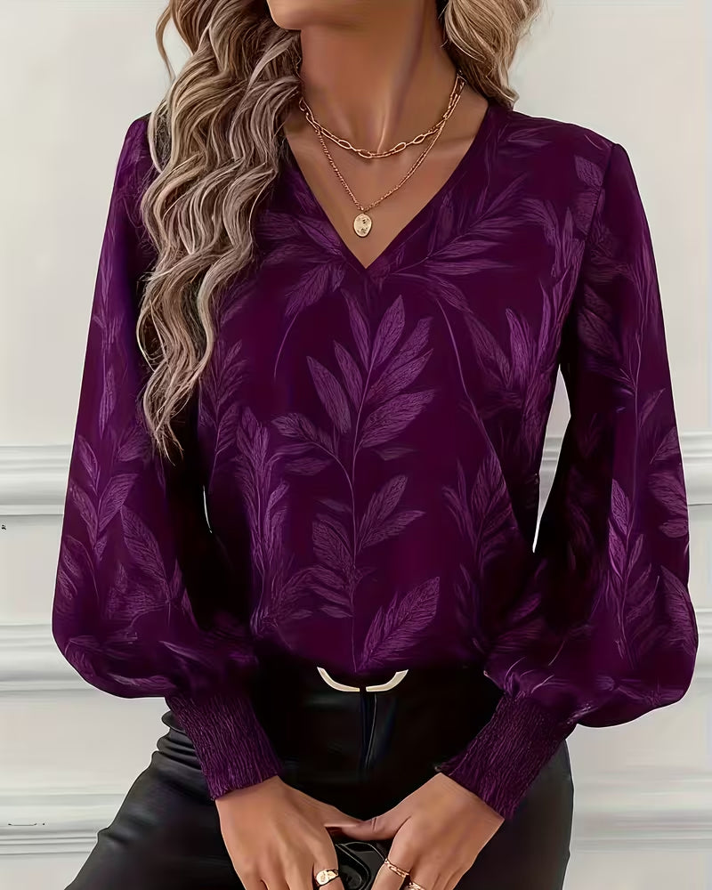 Lauren Women's V-Neck Long Sleeve Blouse - VibreMode