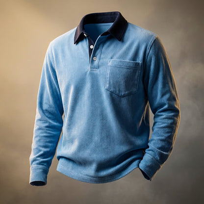 Rugged Textured Long Sleeve Polo Shirt - VibreMode