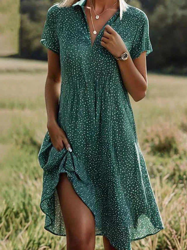 Women's Midi Shirt Dress Short-Sleeve Comfortable - VibreMode