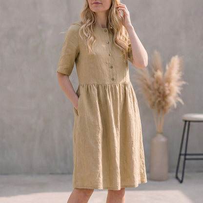 Image of Leah | Women's Button Front A-Line Midi Dress