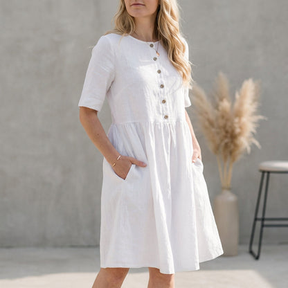 Women's A-Line Midi Dress Button Front - VibreMode