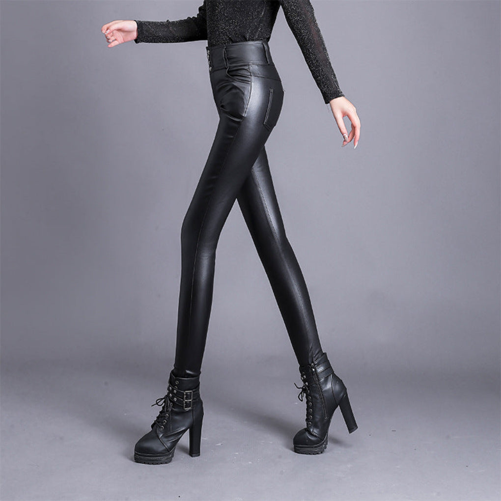 Women's High-Waist Pu Leather Pants