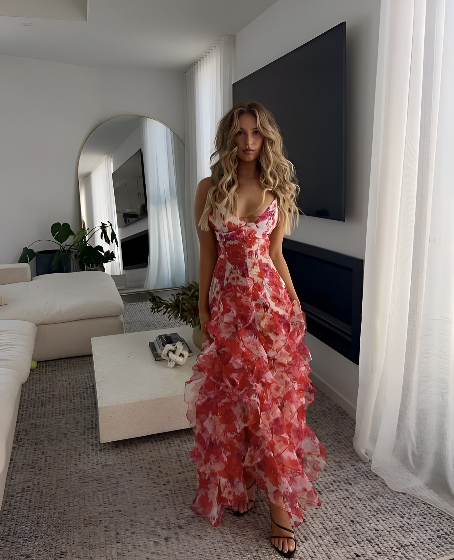 Women's Floral Ruffle Maxi Dress - VibreMode