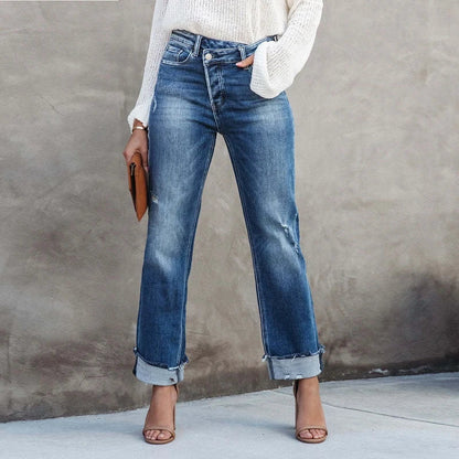 Women's High Waisted Cuffed Jeans - VibreMode