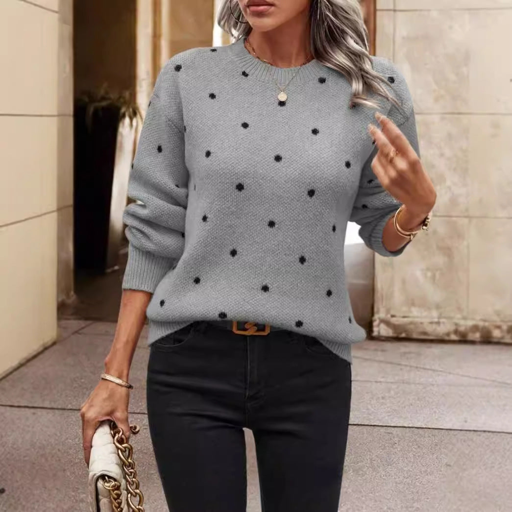 Image of Lena | Women's Long Sleeve Polka Dot Pullover Sweater