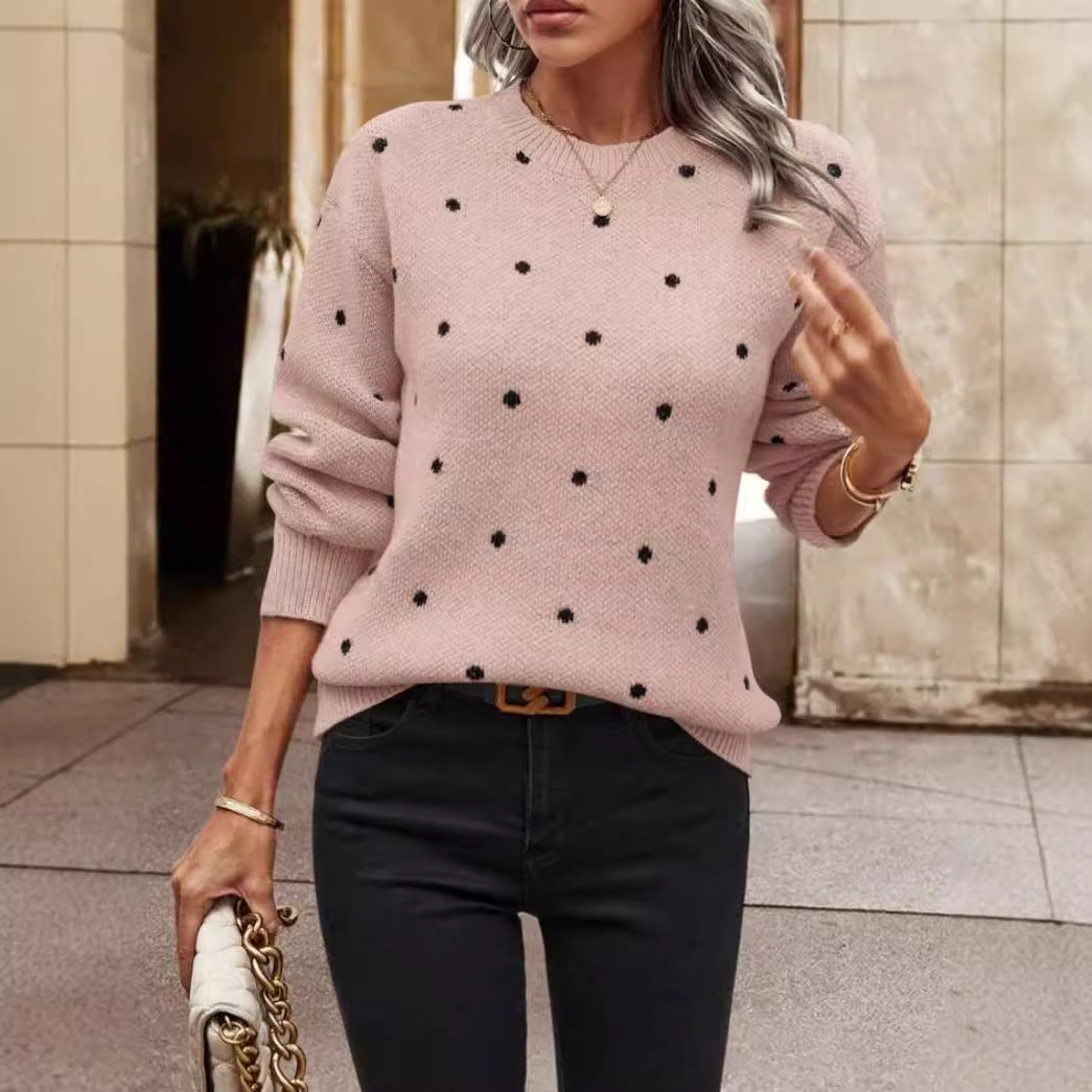 Image of Lena | Women's Long Sleeve Polka Dot Pullover Sweater