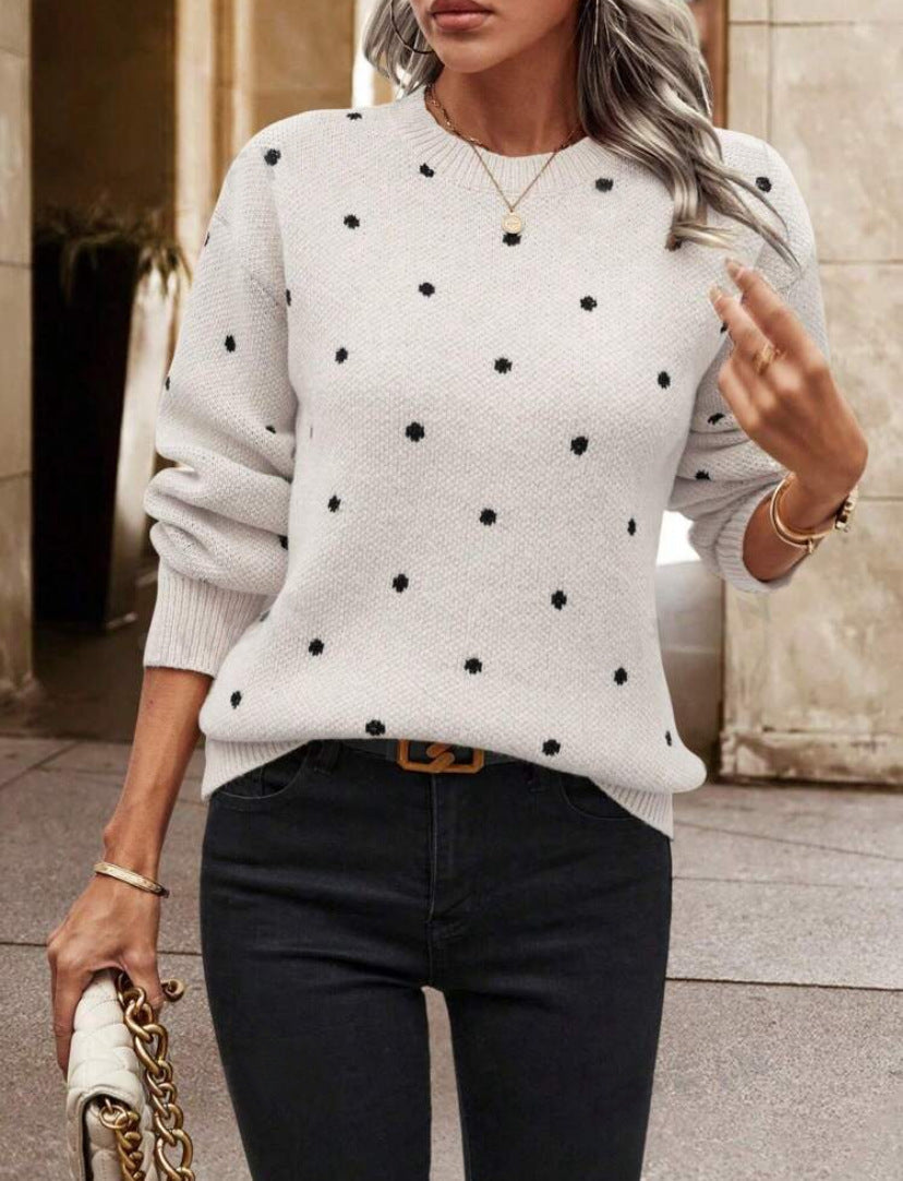 Image of Lena | Women's Long Sleeve Polka Dot Pullover Sweater