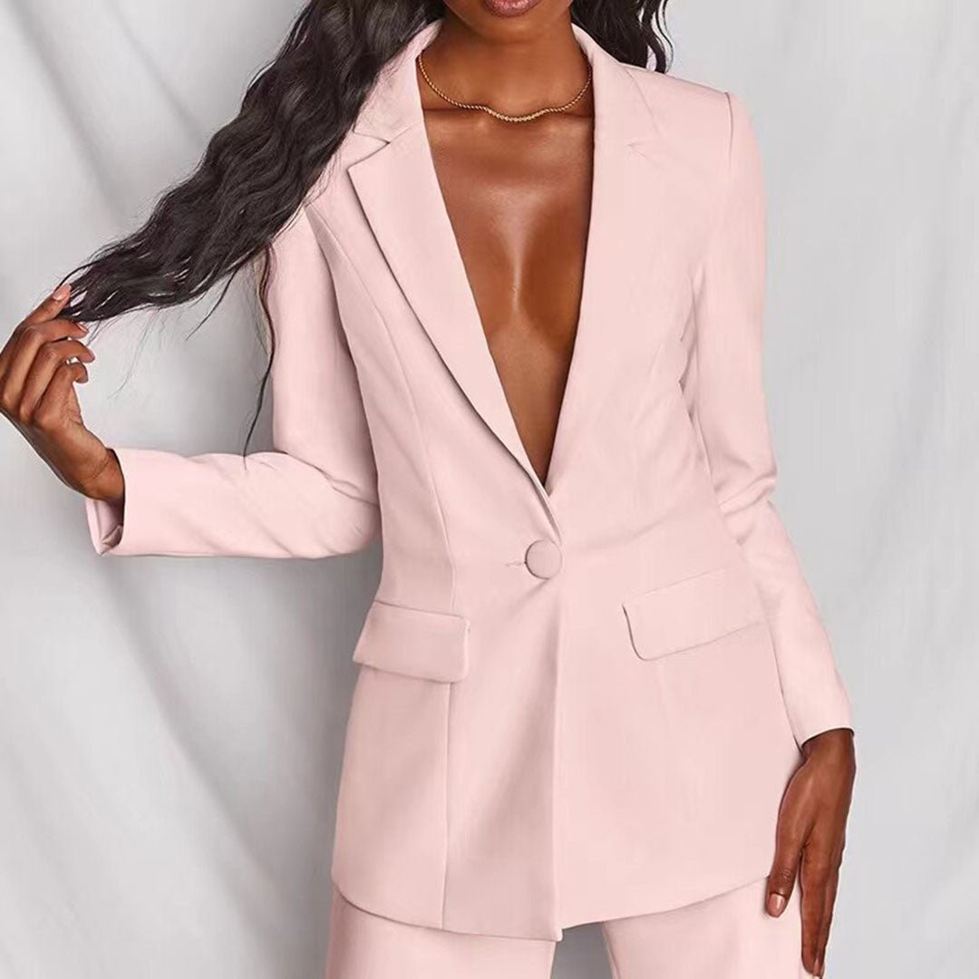 Women's Two Piece Blazer Suit Wide Leg Trousers