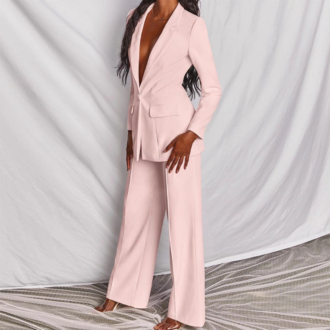 Women's Two Piece Blazer Suit Wide Leg Trousers