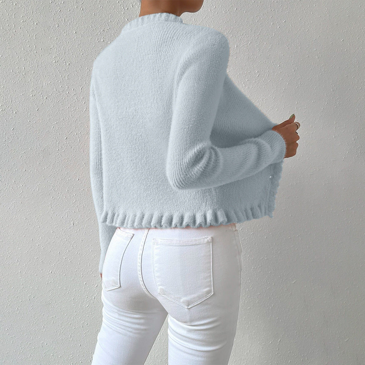 Image of Leslie | Women's Ruffle Trim Button-Front Cardigan