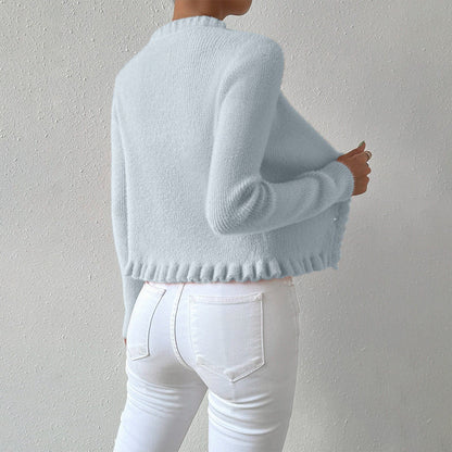 Image of Leslie | Women's Ruffle Trim Button-Front Cardigan