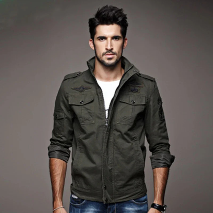 Men's Military Jacket Stand Collar Multiple Pockets