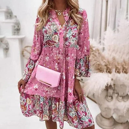 Women's Floral V-Neck Mini Dress - VibreMode