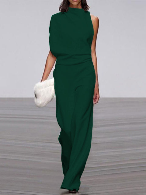 Women's One Shoulder Jumpsuit Wide Leg